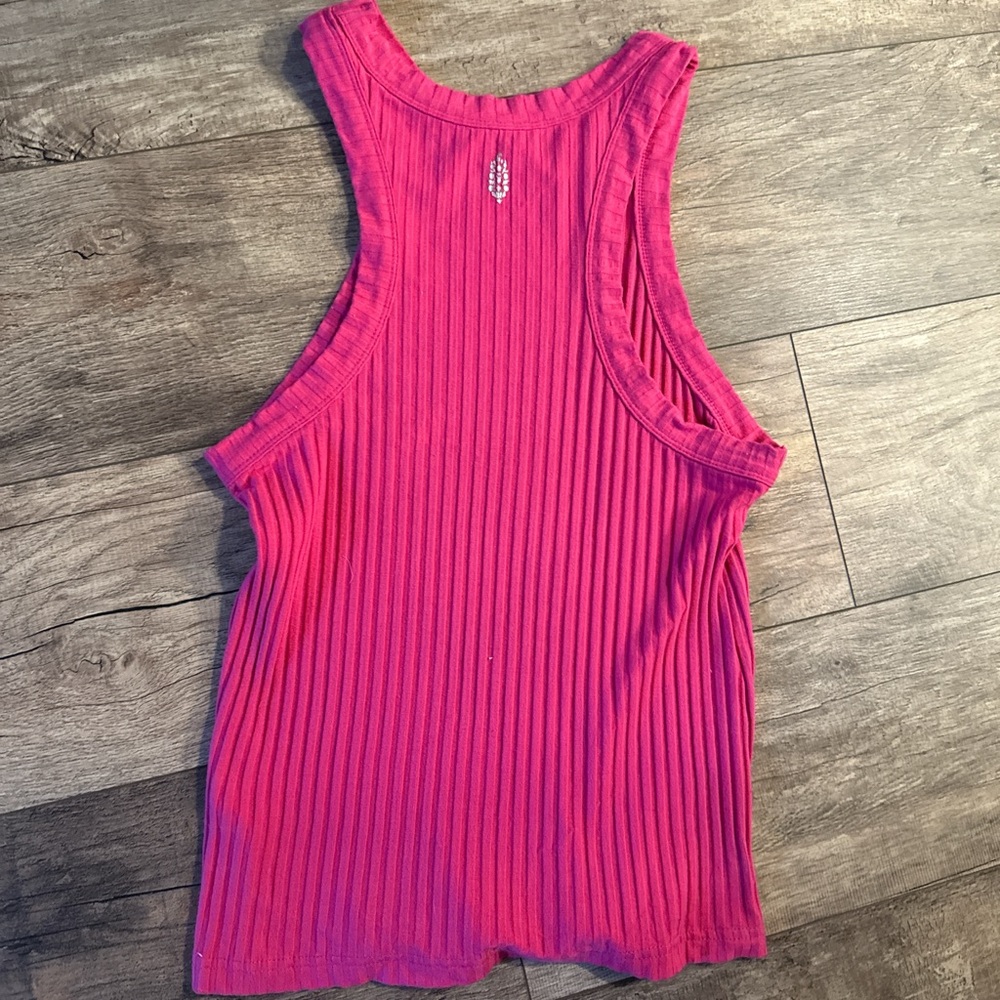 Free People Pink Ribbed Cut Out Tank Top